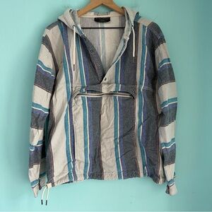 No Boundaries Vintage Woven Stripe Baja Surfer Pullover Hoodie M Fiesta Nomad